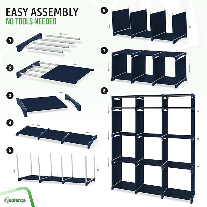 Cube Storage Organizer with Storage Bins Included - The Perfect Closet Organizers and Storage Solution. Includes 12 Storage Cubes, Great For Toy Storage, Closet Storage, Clothes Storage (Navy)