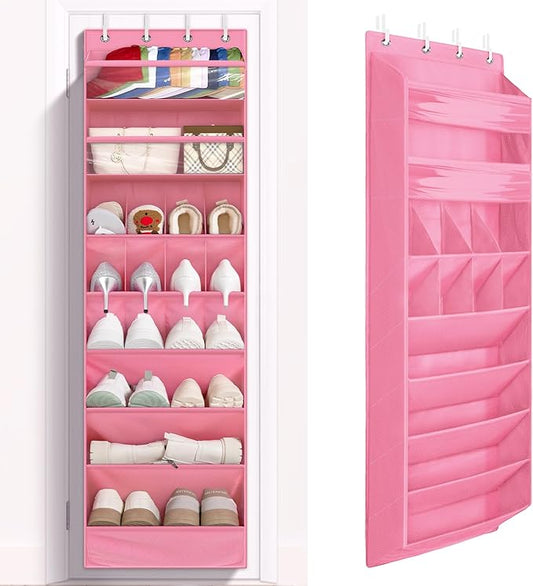 1 Pack 8 Shelves Over The Door Shoe Organizer, Pink
