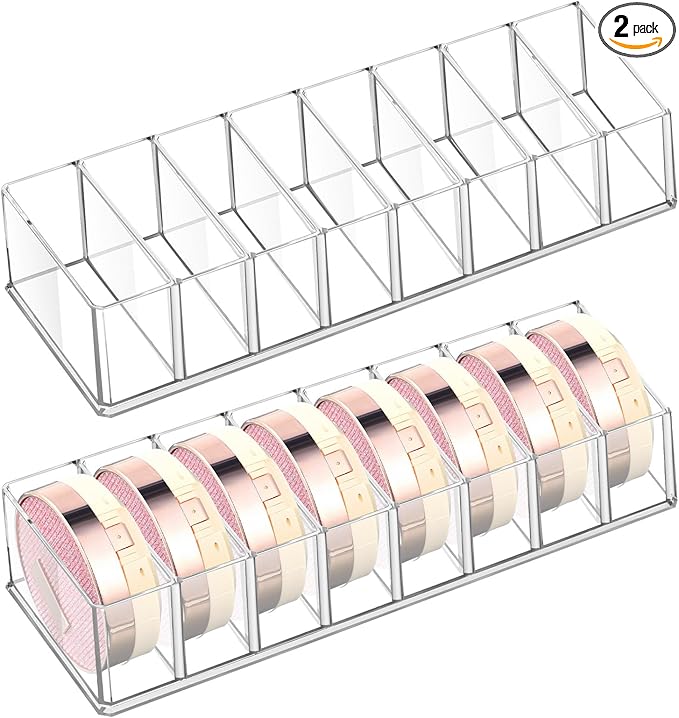 2 Pcs Acrylic Makeup Compact Organizer Detachable 8 Spaces Clear Vanity Drawer