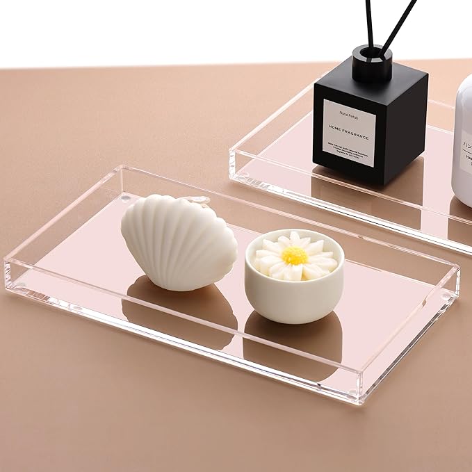 Acrylic Bathroom Vanity Tray, Rectangle Decorative Countertop Perfume Dish Soap Holder, Clear Organizer for Kitchen Toilet Tank, 11.02"x6"x1.1"