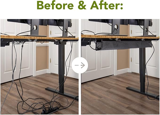 PERFECT POSTURE Mesh Cable Organizer – Clamp-Mounted Under Desk Cable Management, Flexible Mesh, Easy-Access Design, & Standing Desk Compatible – 38” (White)