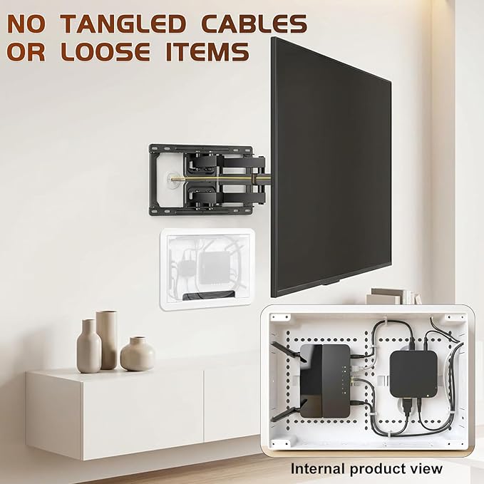 9" in Wall TV Media Box for Device & Cable Management Hidden Outlet Box, Structured Wiring Enclosure with Custom Knockouts, WiFi Friendly, for Roku, Apple TV, Fire TV Stick & Samsung One Connect Mini