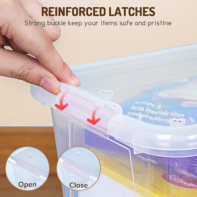 GAMENOTE 6 Quart Storage Bins with Lids, Plastic Latching Box for Classroom & Kids Toy Storage,Stackable Shoe Box Size Containers for STEM Morning Tubs, Crafts & Building Blocks (6, Clear)
