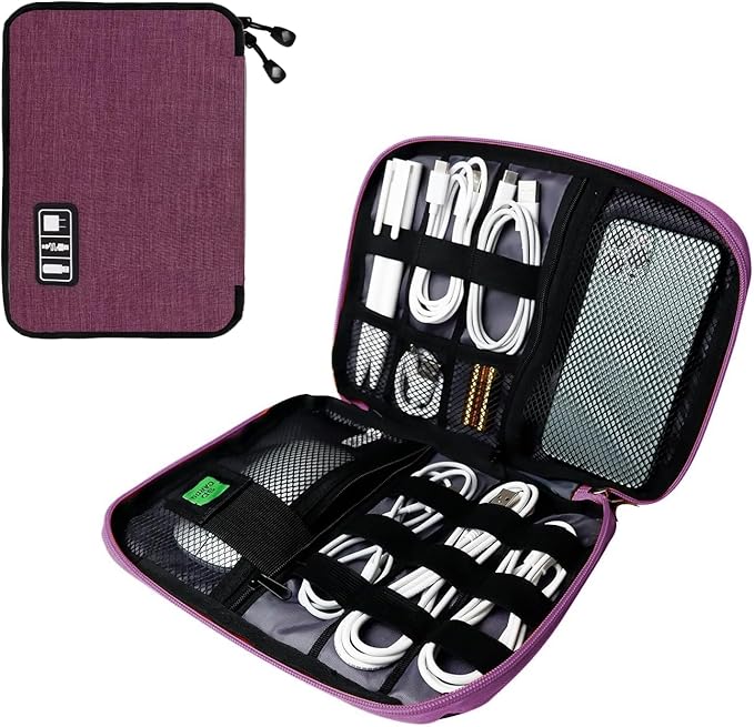 Lcsmaokin Electronics Travel Organizer,Portable Waterproof Electronic Travel Storage Bag for Small Charging Cord Storage,Charger,SD Card etc,for Travel,Business-Purple Black