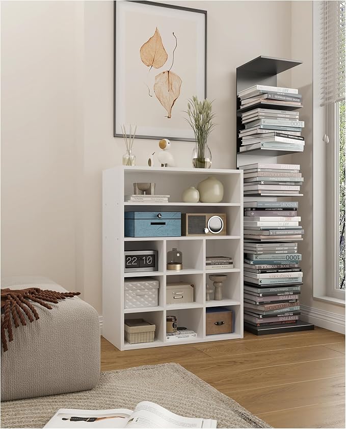 HAIOOU Shoe Cubby, 9-Cube Stackable Wood Shoe Rack Organizer 5-Tier Freestanding Wooden Shoe Stand with 2 Storage Shelf for 10-15 Pairs, Ideal for Apartment, Entryway, Closet Organization - White