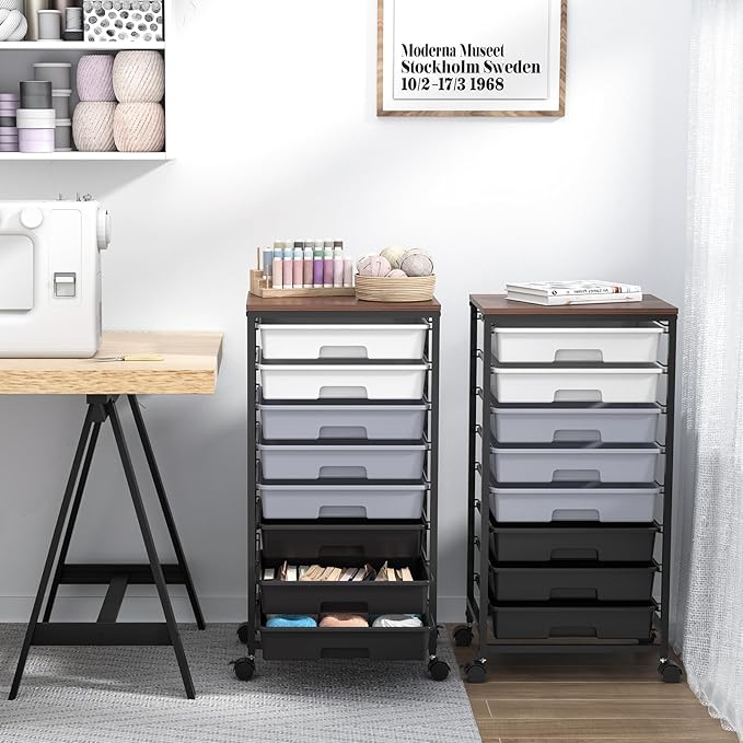 Rolling Cart with Drawers, Dark Grey