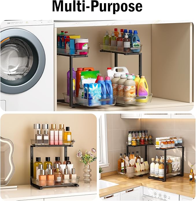 2 Pack Double Sliding Under Sink Organizers and Storage