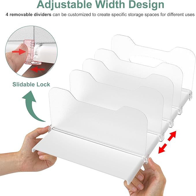 SURETIVIAN Freezer Organizer 12” Visible Fridge Organizer Rack with Removable Dividers and Handles, Freely Adjustable, Fits Refrigerator Frozen Meals, Lunch Meat Box, Cheeses(White)