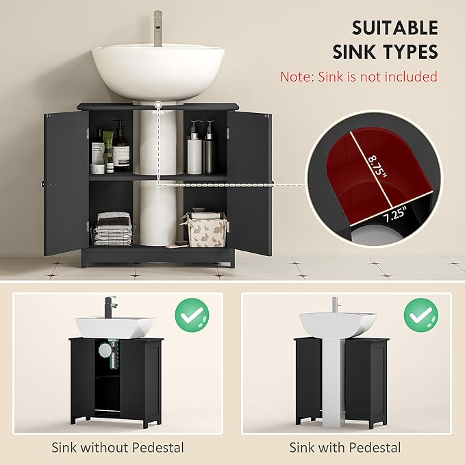 23.5" Pedestal Sink Storage Cabinet, Black
