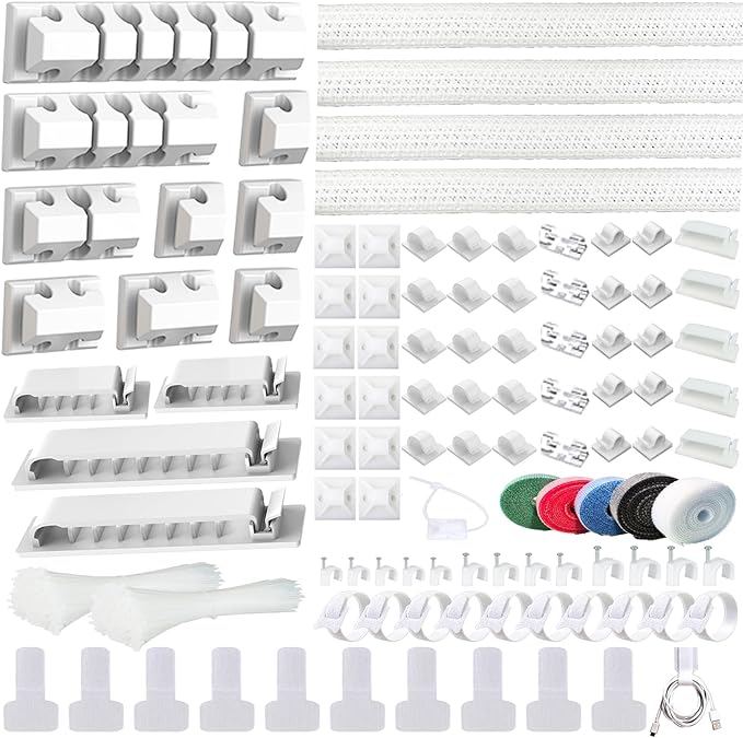 327PCS White Cable Management Kit 4 Cable Cable Sleeves