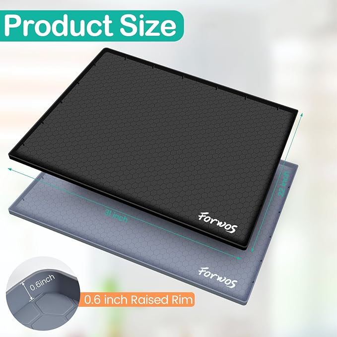 Waterproof Under Sink Mat 31" x 22", Silicone Cabinet Liner, Rubber Protector for Kitchen and Bathroom, Keeps Cabinets Clean, Dry, and Organized (Black)