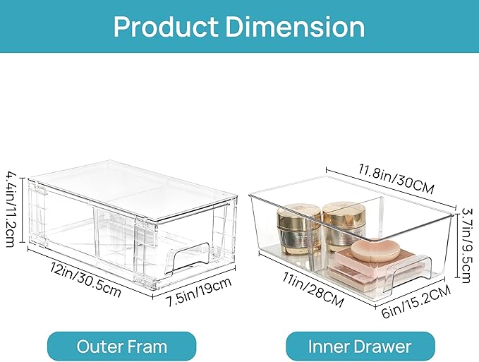 8 Pack Stackable Storage Drawers, Clear Acrylic Drawer Organizers with Handles