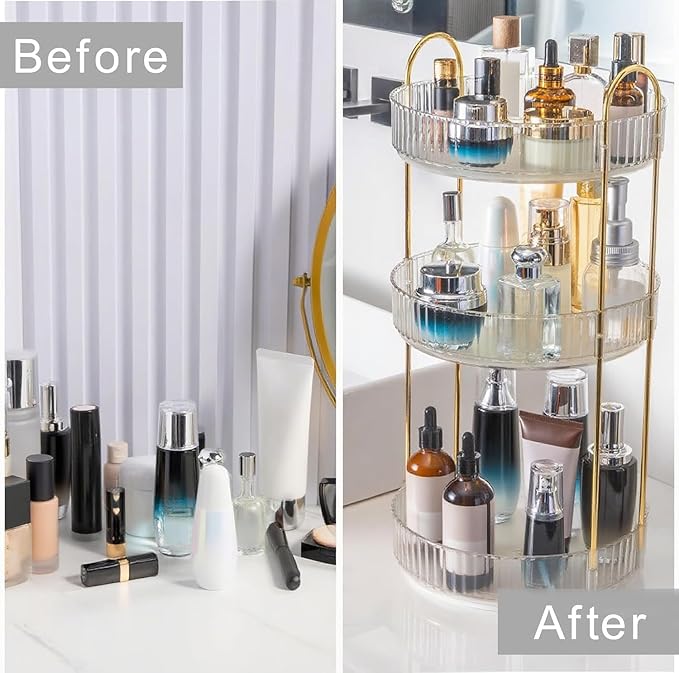 360° Rotating Makeup Organizer, 1 Tier, Clear