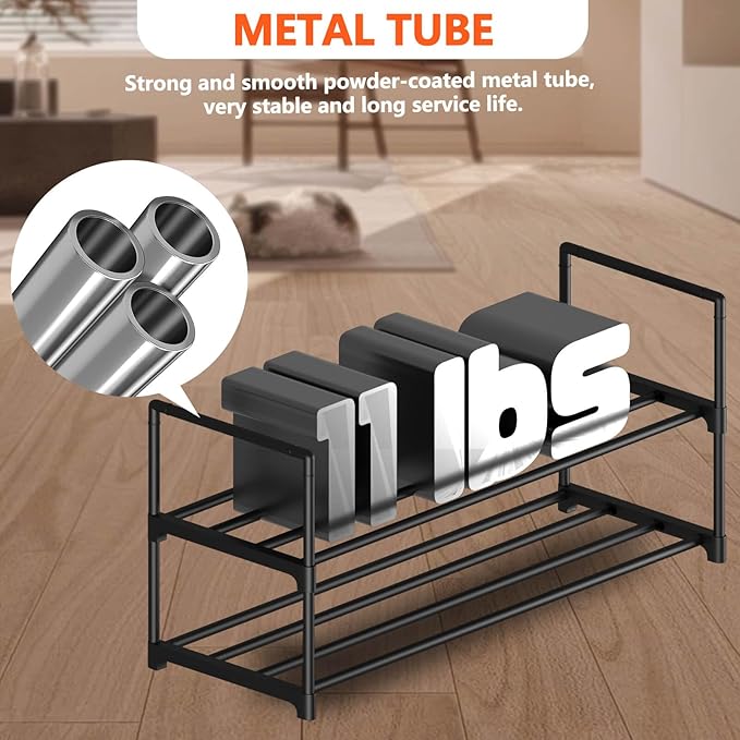 Hsscblet 2 Tier Metal Shoe Rack,Adjustable Shoe Shelf Storage Organizer,Stackable Boot & Shoe Storage,for Entryway,Hallway,Closet,Black