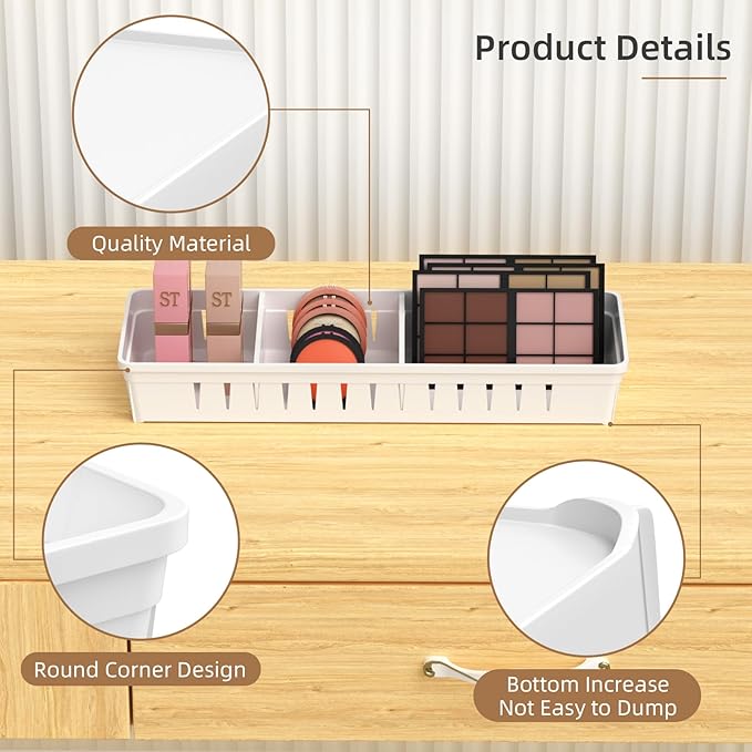 Desk Drawer Organizer Tray 4 PCS Plastic Office Drawer Organizer Bins Junk