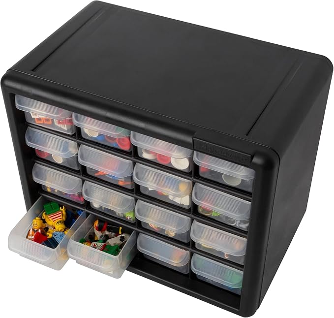 16-Drawer Plastic Drawer Storage Cabinet for Garage Organization, 10116 Black