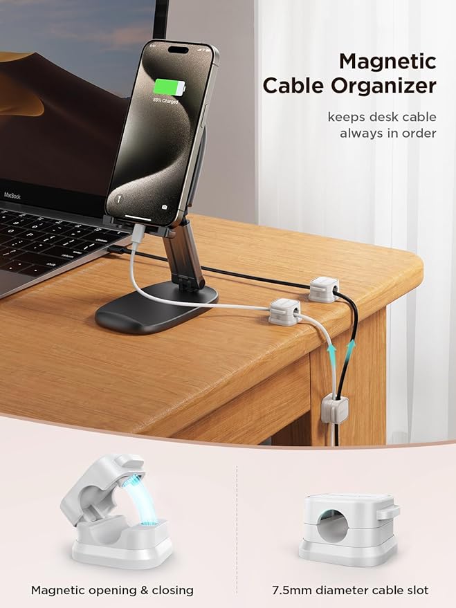 12 Pack Magnetic Cord Holder, Cord Organizer Cable Clip for Desk Management