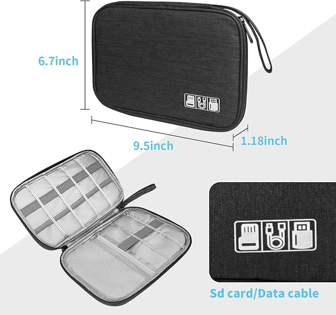 Lcsmaokin Electronics Organizer Travel Case,Electronic Accessories Storage Bag,Travel Cord Organizer Bag for Small Charging Cord Storage,Cables,2 Packs Black&Grey