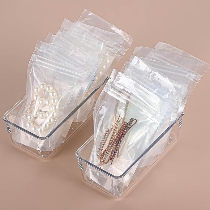 6Pcs Clear Plastic Drawer Organizers Tray 6" x 3" Storage Bins with 25Pcs