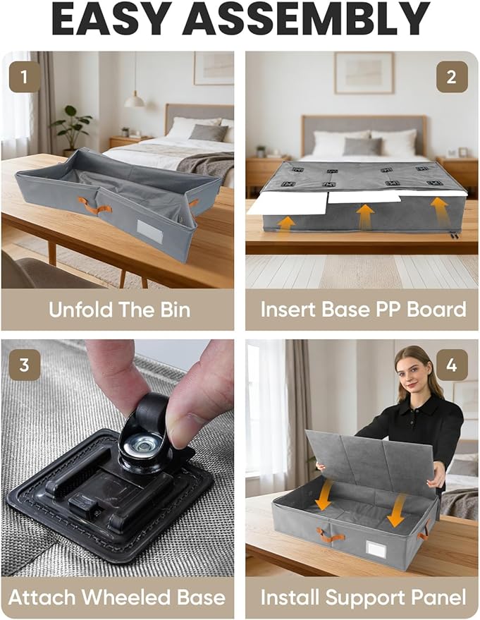 2-Pack Under Bed Storage Drawers with Wheels, 6 Vacuum Bags, 7.9" Height, Gray