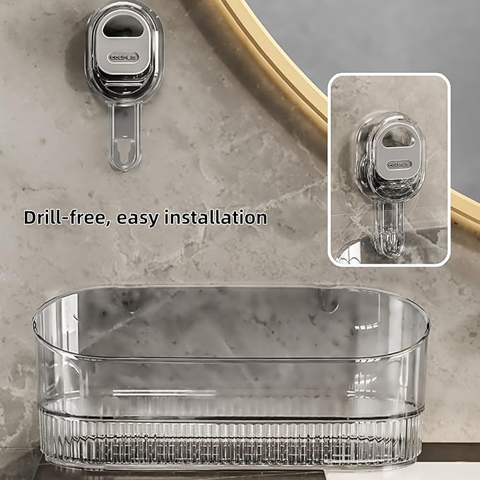 No-Drill Wall Mount Storage Box with Wave-Grip Suction Cups, Large Capacity & Heavy Duty for Bathroom Sink, Organize Cosmetics and Toiletries.（Large Size）
