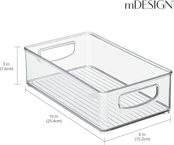 mDesign Small Plastic Office Storage Container Bins w/Handles for Organization in Filing Cabinet, Closet Shelf, Desk Drawers, Organizer for Notes, Pens, Pencils - Ligne Collection, 4 Pack - Clear