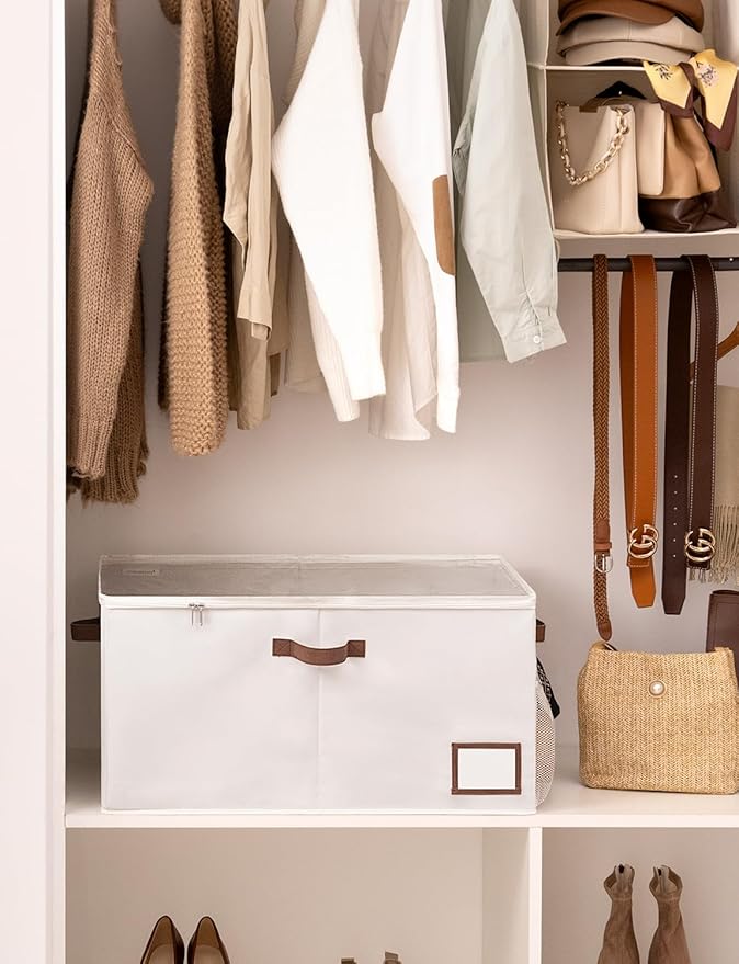 StorageWorks Shoe Organizer for Closet, Shoe Storage with Side Mesh Pocket, Shoe Cubby with Clear Cover, Storage Shoe Containers for Sneakers and Sandals, Fits up to 20 Pairs, Beige