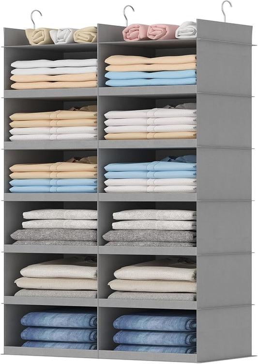 Dual-Row Shelf Hanging Closet Organizer and Storage, Light Gray