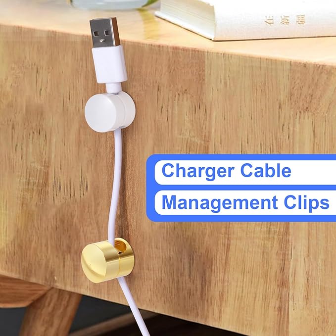 SmallCat 3 Sets Charger Holders for Cords, Adjustable Cable Anchor Holders, Adhesive Metal Cord Clips, Cable Management Wire Organizers for Desk, Office, Nightstand - Gold, White, Silver