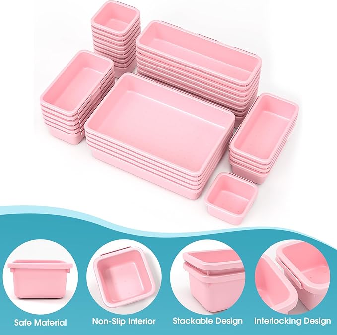 33 PCS Drawer Organizer Set, Pink