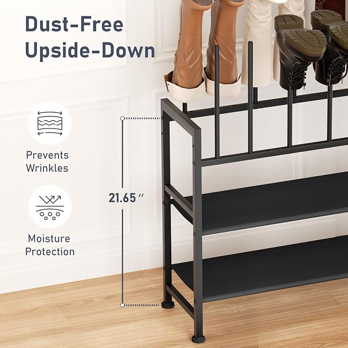 Boot Rack 4-Tier, Black Metal Boot Storage Rack Tall Boots Organizer