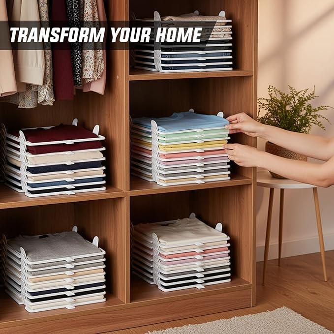 Accenter Tshirt Organizer for Closet Storage,Closet Shelves for Bedroom Storage,Stackable Storage Bins for Home Storage,Sturdy and Durable, Clothes Folder,20-Pack