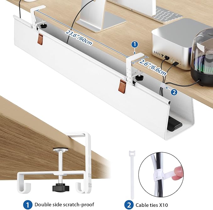 Large Cable Management Under Desk 40" No Drill Desk Cable Management Clamp/Screw