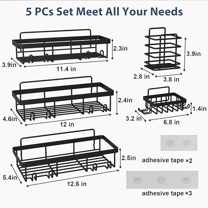 5 Pack Shower Caddy Organizer Rack Shelf for Inside Shower, Black.