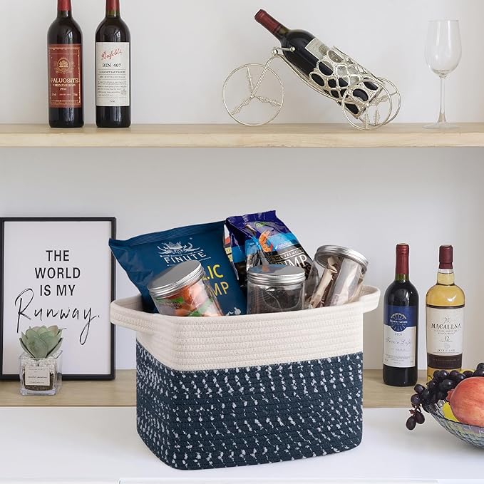 Storage Basket, Woven Baskets for Storage, White Blue