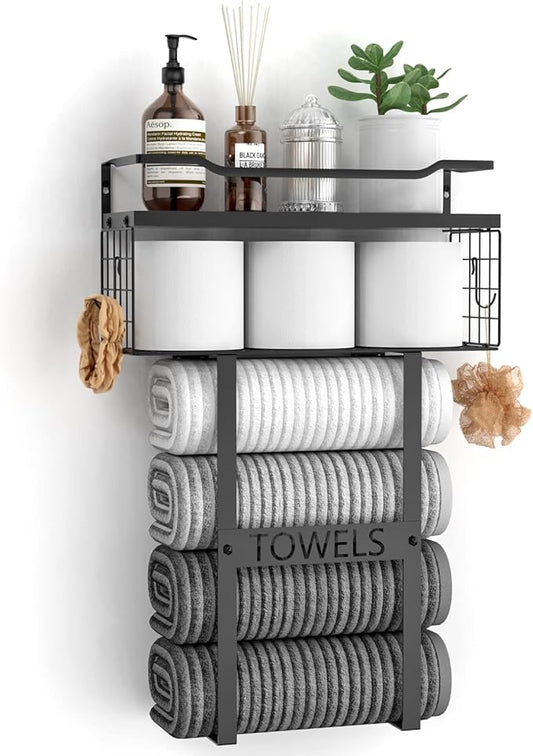 Wall Mounted Towel Rack for Bathroom, Bath Storage Holder Set Above Toilet
