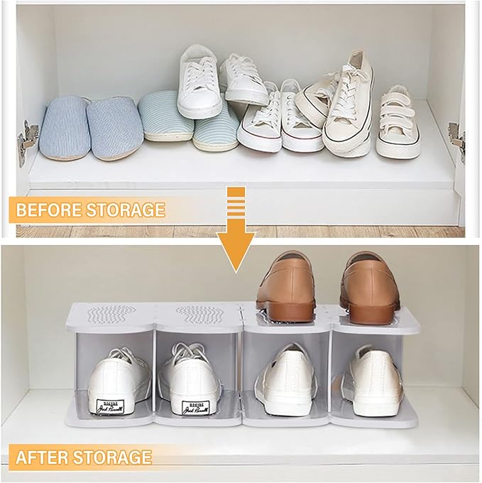 6-Tier Thickening Cubby Shoe Rack, Free Combination Shoe Organizer for Closet, Free Standing Shoe Tower, Stackable Space-Saving Adjustable Shoe Storage Shelf, Grey