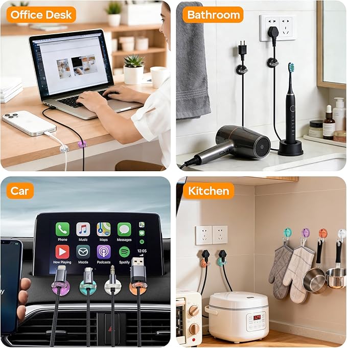 8 Pack 360° Rotatable Magnetic Cable Clips, Adhesive Cord Holder Organizer, Under Desk Cable Management, Wire Keeper for Home Office Car Wall Desktop Nightstand(Black)
