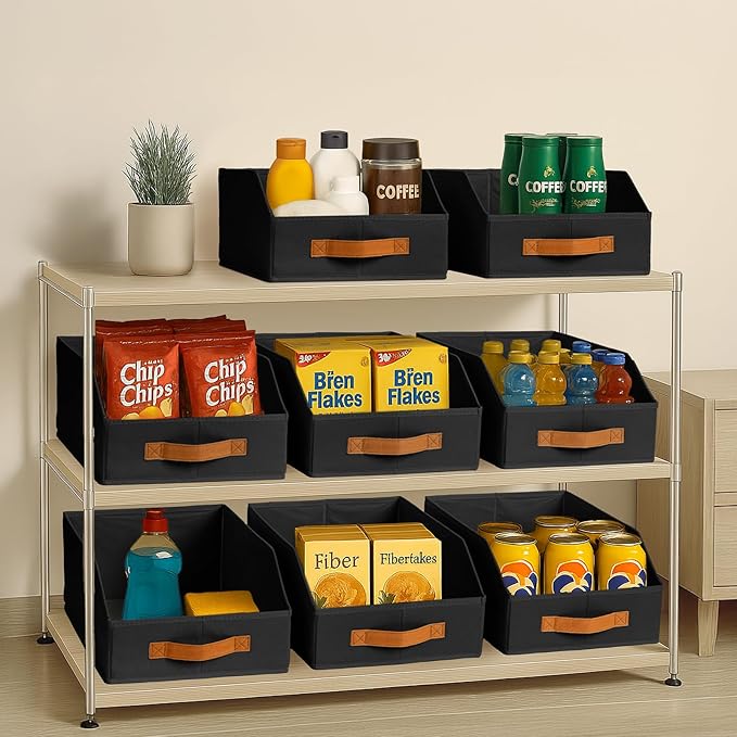 Homsorout Fabric Storage Bins for Organizing - 4 Pack Large Trapezoid Collapsible Storage Bins with Front Handle, Closet Organizers and Storage for Bedroom, Home Shelves, Small Spaces, Black