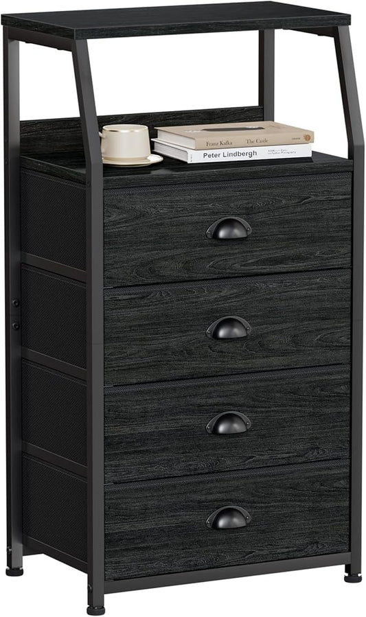 Tall 4 Drawers Dresser, Vertical Storage Tower Black Dresser for Bedroom