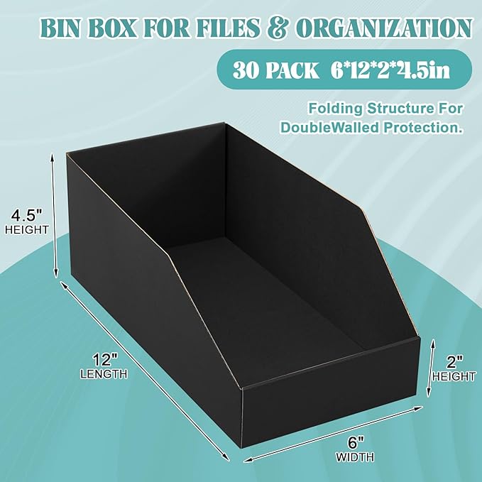 30 Pack 12 x 6 x 4. 5 Inches Cardboard Storage Bins Open Top Bin Boxes