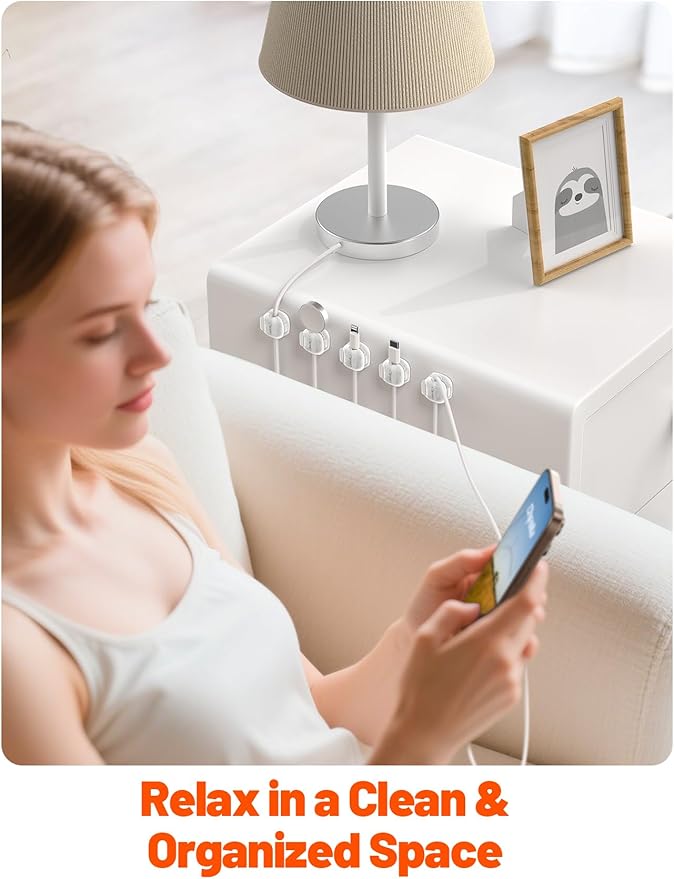 Cable Clips,12Pack Cord Holder Cord Organizer [1s Lock & Strongest Adhesive] Spring Cord Clips Phone Charger Wire Desk Cable Management Nightstand Home Office School Decor Women Desk,Transparent Clear