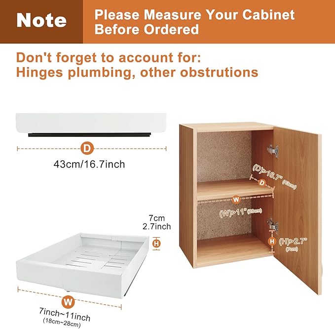Pull Out Cabinet Organizer, Expandable(7"-11") Slide Out Cabinet Organizer, Pull Out Drawers for Cabinets, No Drilli with Adhesive Nano Film for Kitchen Pantry Shelves, Bathroom