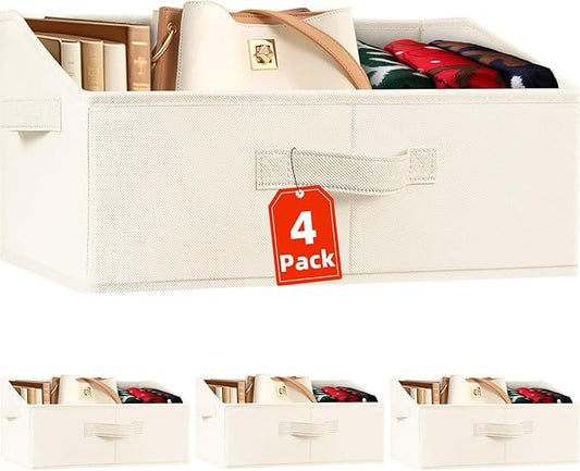 Closet Organizers Bins 4 Pack, Large Closet Shelf Organizer with Handles