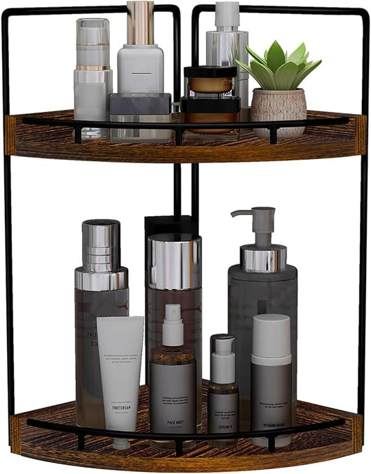 2-Tier Bathroom Counter Organizer, Vanity Counter Corner Shelf, Dark Red