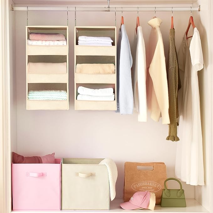 SAYS 3 Shelf Hanging Closet Organizers and Storage, Khaki