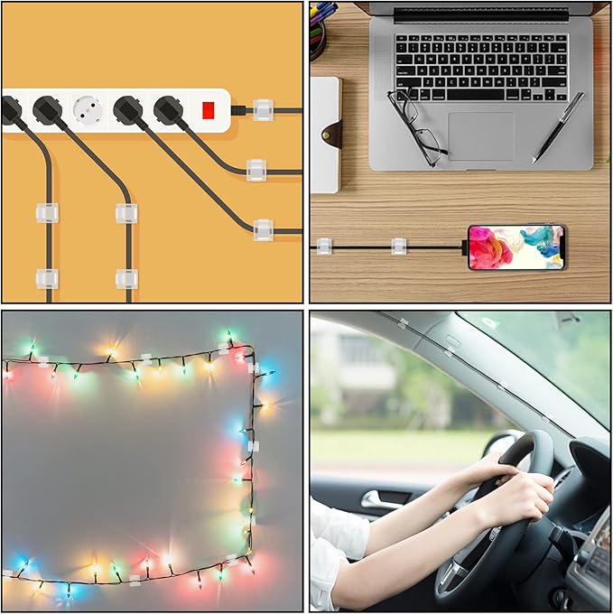 130 Pcs Cable Clips, Adhesive Cable Organizer Cord Holder Wire Clip Wire Management Self Adhesive Hooks Wire Holder for Office, Home(Transparent, 130PCS-Large)
