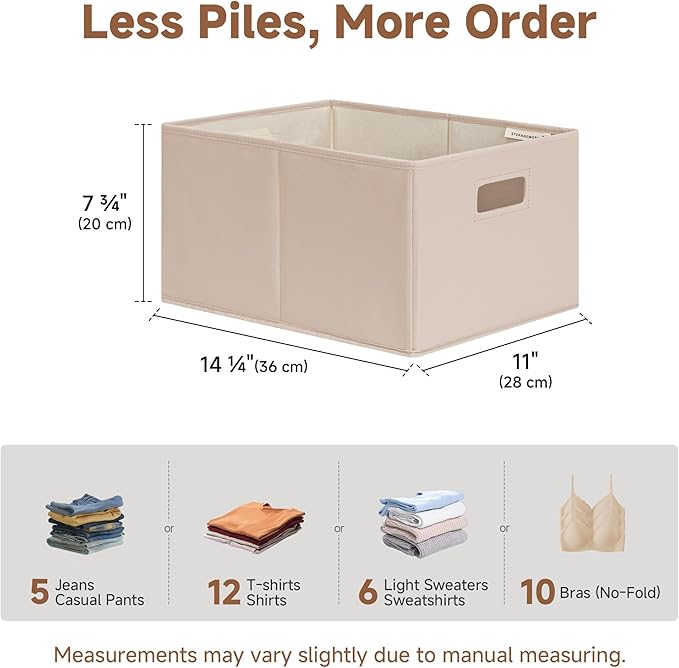 StorageWorks Fabric Storage Bins for Shelves, Closet Organizers and Storage Baskets, Collapsible Storage Bins with Cutout Handles, Large, 4-Pack, Light Brown