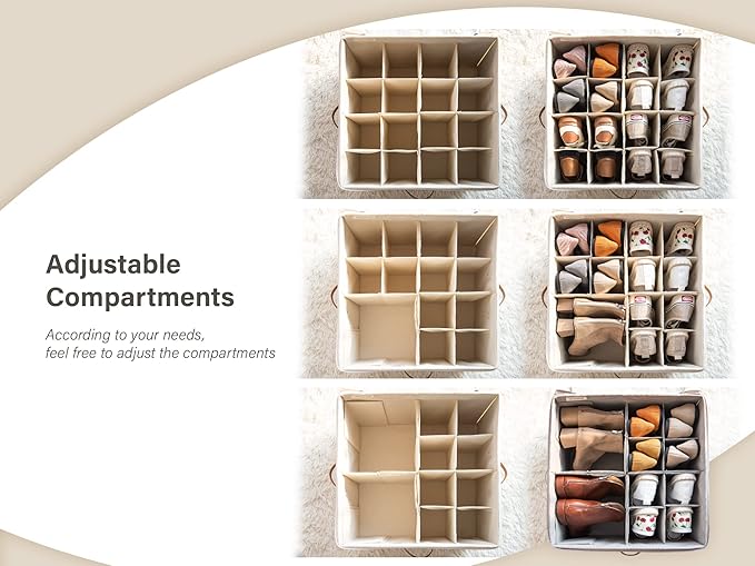 StorageWorks Shoe Organizer for Closet, Shoe Cubby Storage Containers with Adjustable Dividers and Clear Cover, Foldable Shoe Storage Box for Entryway, Fits up to 16 Pairs, Brown