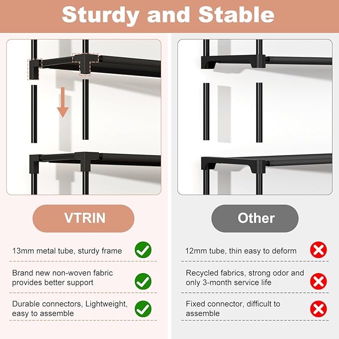 VTRIN Vertical Narrow Shoe Rack Organizer 10 Tier Tall Shoe Shelf Holds 20-22 Pairs with Non-Woven Dustproof Cover for Closet, Entryway Black